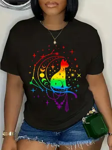 100% Cotton Unisex Cat Astrology Rainbow Gay Pride LGBT Flag Cat Lover Gift T-Shirt