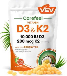 High Potency Vitamin D3 10000 IU + K2 MK7 Softgels, 300 Count