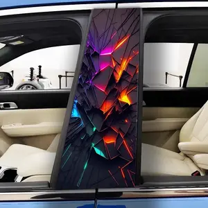 2-piece colorful geometric light crack B-pillar sticker - universal car column decorative sticker, specially designed for small vehicles, waterproof and anti-UV carbon fiber door film | Easy to install scratch-proof protective film, Car Decals