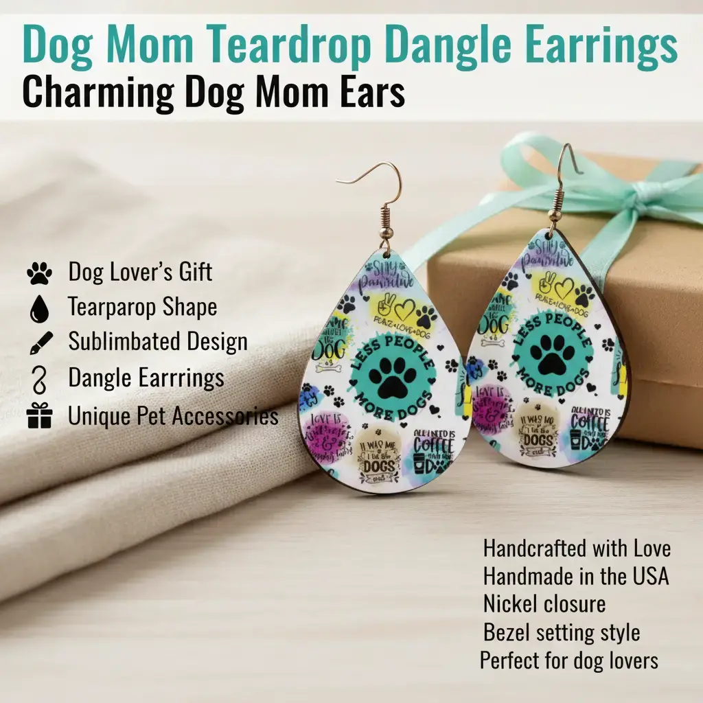Dog Mom Teardrop Earrings, Sublimated Earrings, Dog Lover's Dangle Earrings