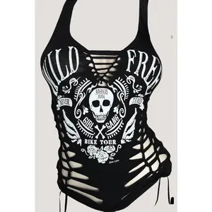 Wild & Free Ribcage Slashed Biker Tank Fitted Graphics Stretchy Original Womenswear Cotton