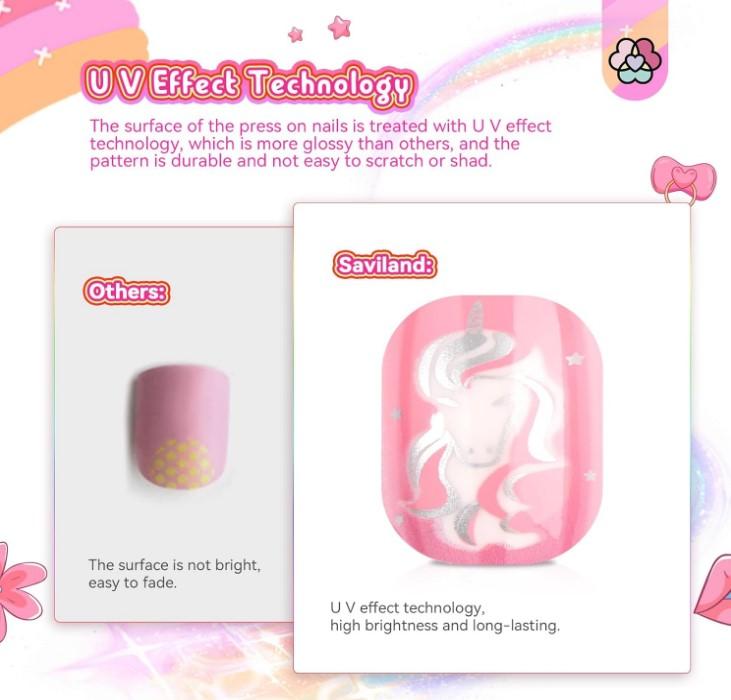 SAVILAND Press on Nails for Kids 168PCS: Kid Press on Nail for Girls Colorful Patterns Kids Fake Nails Tips Strong Adhesion Short Square False Acrylic Nail Art Christmas Easter Gifts 8-12 Years Child