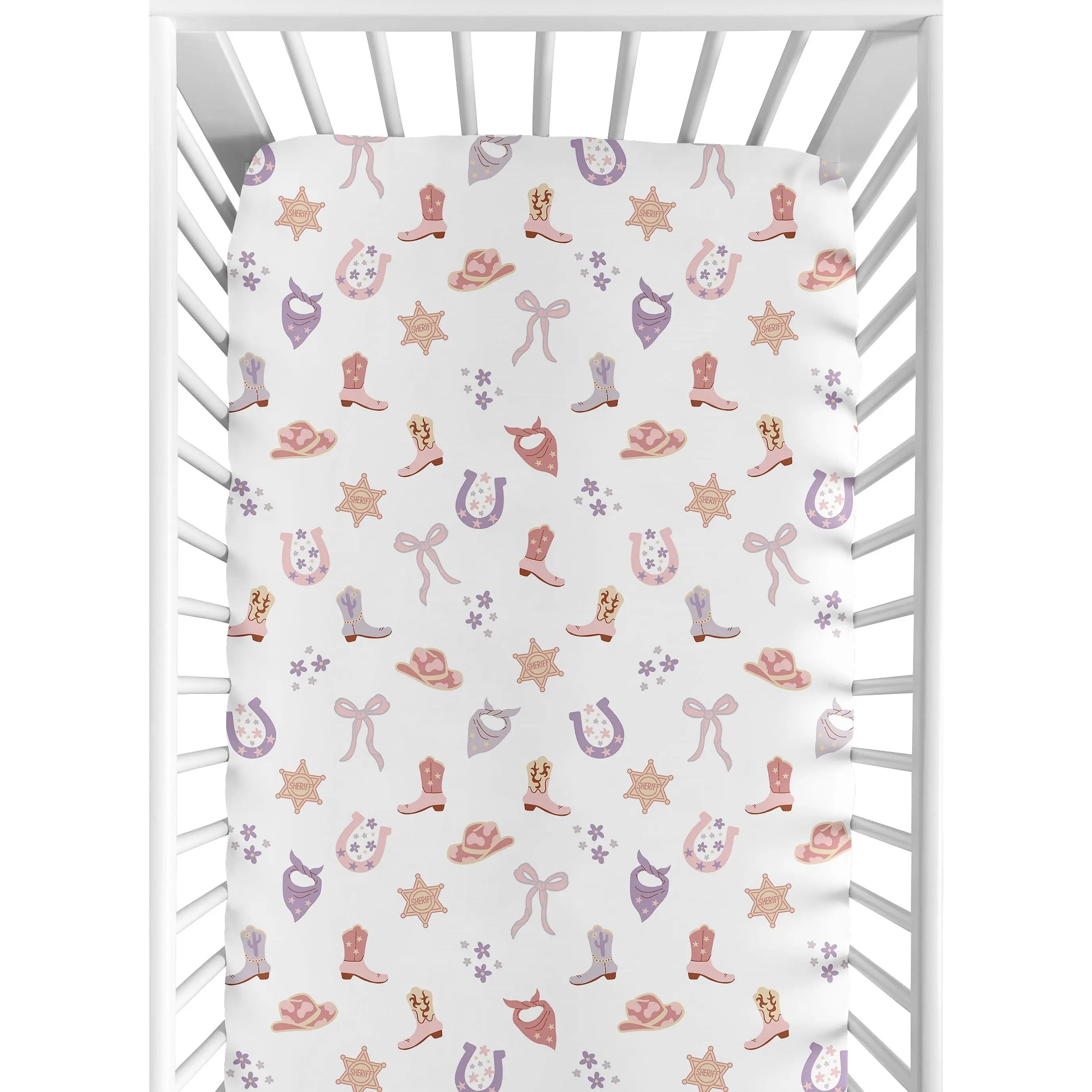 Sweet Jojo Designs Fitted Baby Crib Sheets (Boho Western Cowgirl) for Girls, Infant Nursery, Toddler Room - Standard Size (Pink, Purple, Vintage, Colorful, Bohemian, Wild West, Boots & Bows, Bandana)