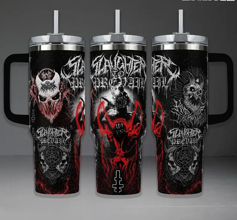 Slaughter to Prevail Tumbler, 20oz & 40oz Insulated Travel Mug with Handle & Straw. Deathcore Band Art Cup, Heavy Metal Fan Merchandise, Perfect Gift for Music Lovers and Concert Enthusiasts