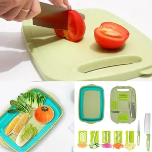 9-in-1 Camping Cutting Board Collapsible Chopping Board with Colander Multi Chopping Board Kitchen Vegetable Washing Basket Best Gifts for Campers Camping Accessories for RV Campers