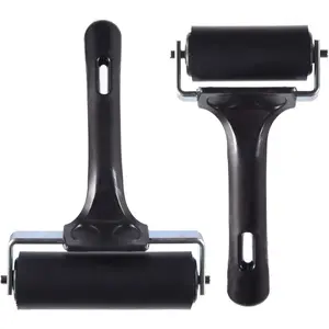 2 Pcs Rubber Roller, Hard Rubber Brayer Glue Roller for Construction Tools Printmaking Stamping Wallpaper Gluing Application, 3.8" and 2.2" (Black)