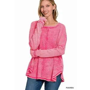 HALLE WAFFLE TOP - FUSHIA