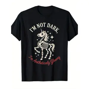 Women's Gothic Unicorn Skull T-Shirt, Casual Creepy Cute Graphic Top in Soft Cotton with Short Sleeves
