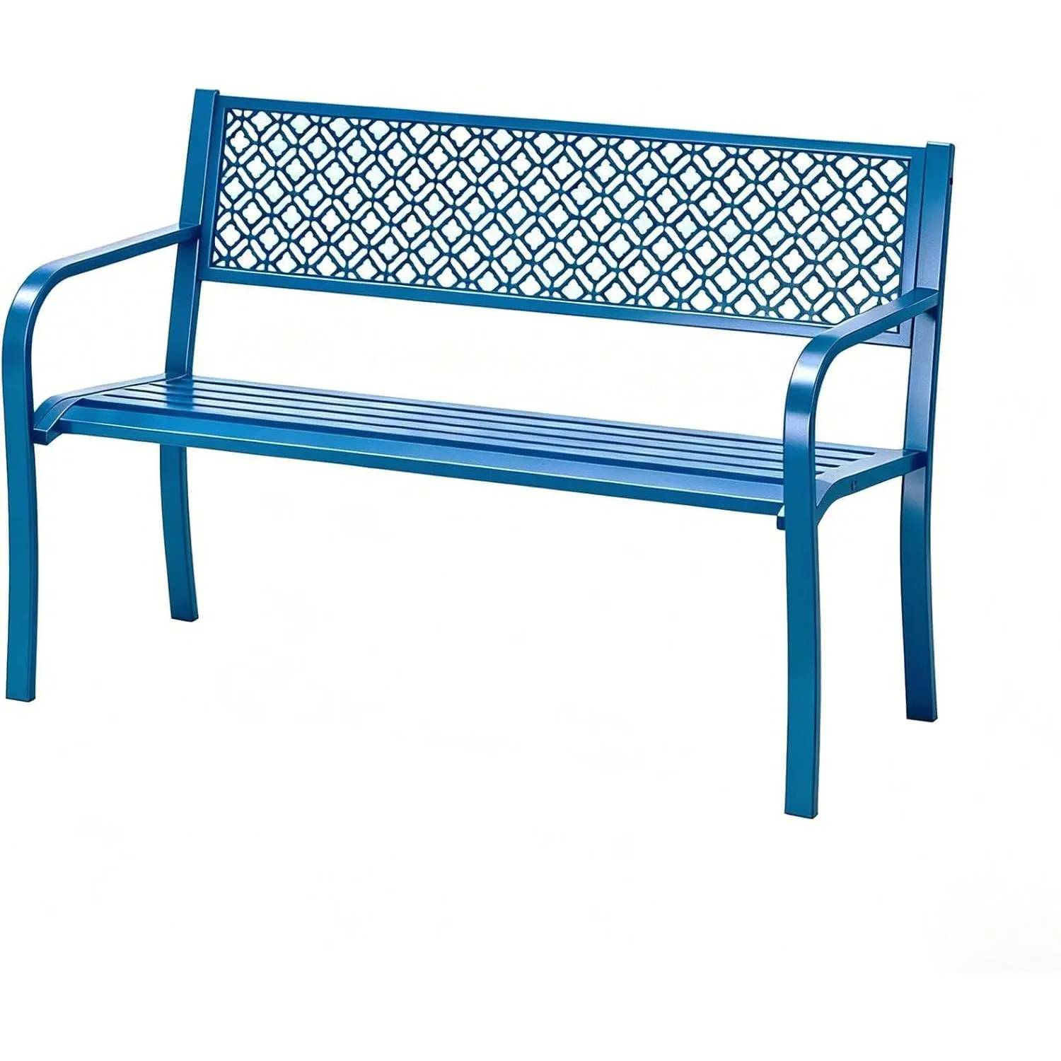 Outdoor Metal Garden Bench 2 Person, 790 Lbs Heavy Duty Steel Patio Bench with Geometric Backrest, Weather Resistant Black Outdoor Seating for Porch, Yard, Deck, Entryway