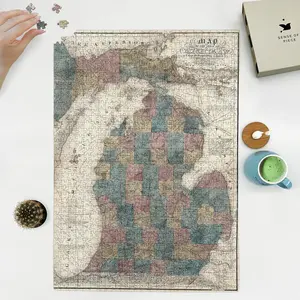 The State of Michigan Map and The Surrounding Country Exhibiting The Sections and The Latest Surveys | 1000 Piece Adult Jigsaw Puzzle - Upper Peninsula Michigan Puzzle