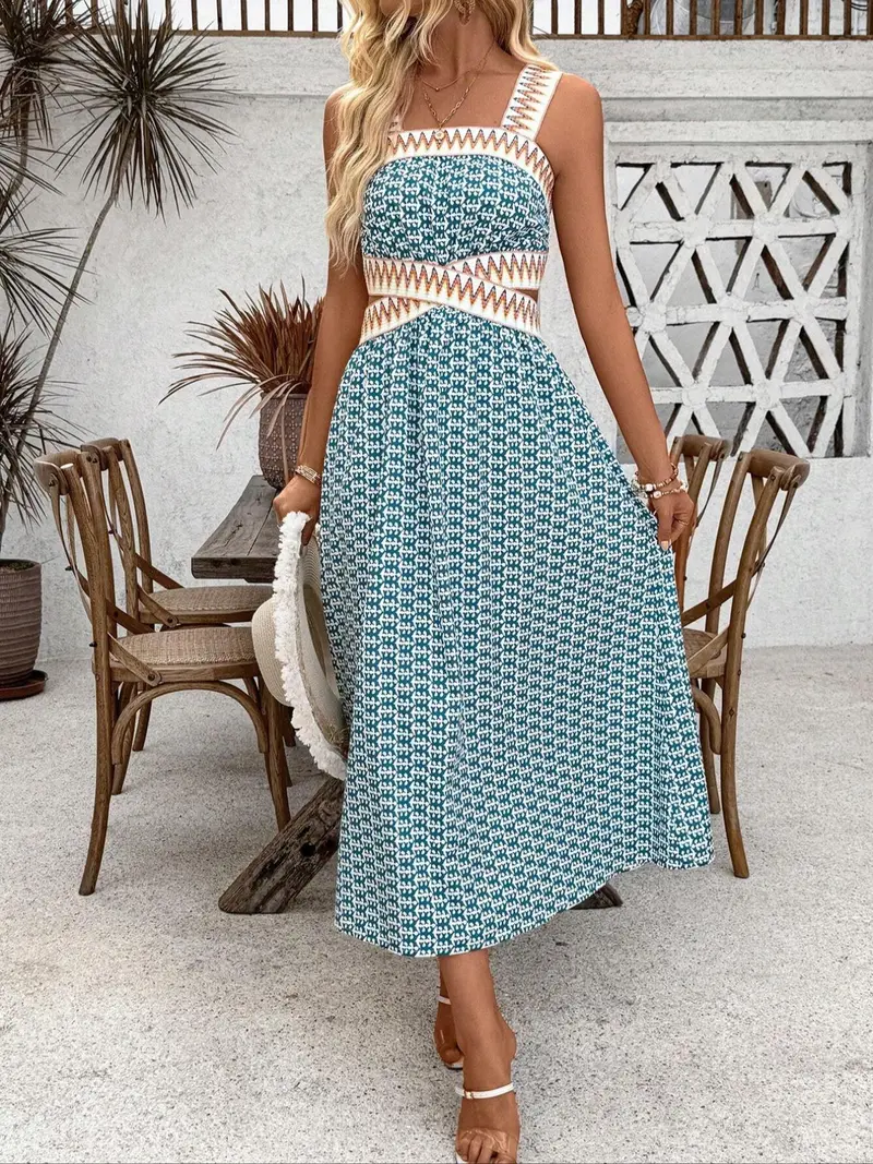 Women's Cut Out Square Neck Dress, Elegant Sleeveless Dress for Party Holiday Wedding Guest, Ladies Clothes for Summer, Womenswear