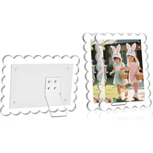 3 PACK 4 x 6 Clear Acrylic Scalloped Magnetic Picture Frame Supports Vertical & Horizontal Display for Refrigerator and Desktop Display