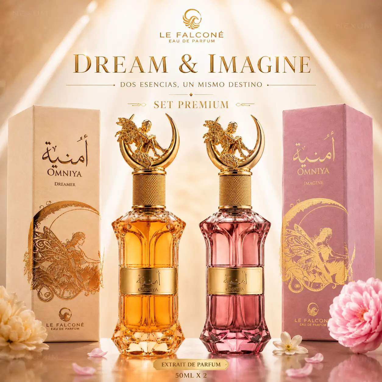 Le Falconé Omnya Dreamer & Imagine Women's Perfume Set, Luxury Extrait de Parfum Duo, Long-Lasting Floral Amber Fragrance, 2 x 100ml