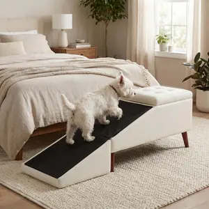 2-in-1 Split Foldable Pet Ramp Stairs, Anti-slip Detachable Convertible Pet Footstool, Sturdy Load-bearing Easy Storage, Ideal for Small Senior Dogs & Cats (Beige)