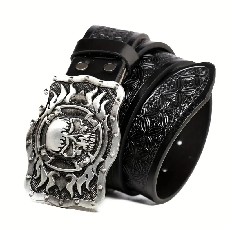 Cool Western Cowboy Flame Skull Belt, Vintage Gothic Casual Streetwear, Stylish Punk Fashion Pants Belt for Men, Street Style Belt, Stylish Belts, Adjustable Belts