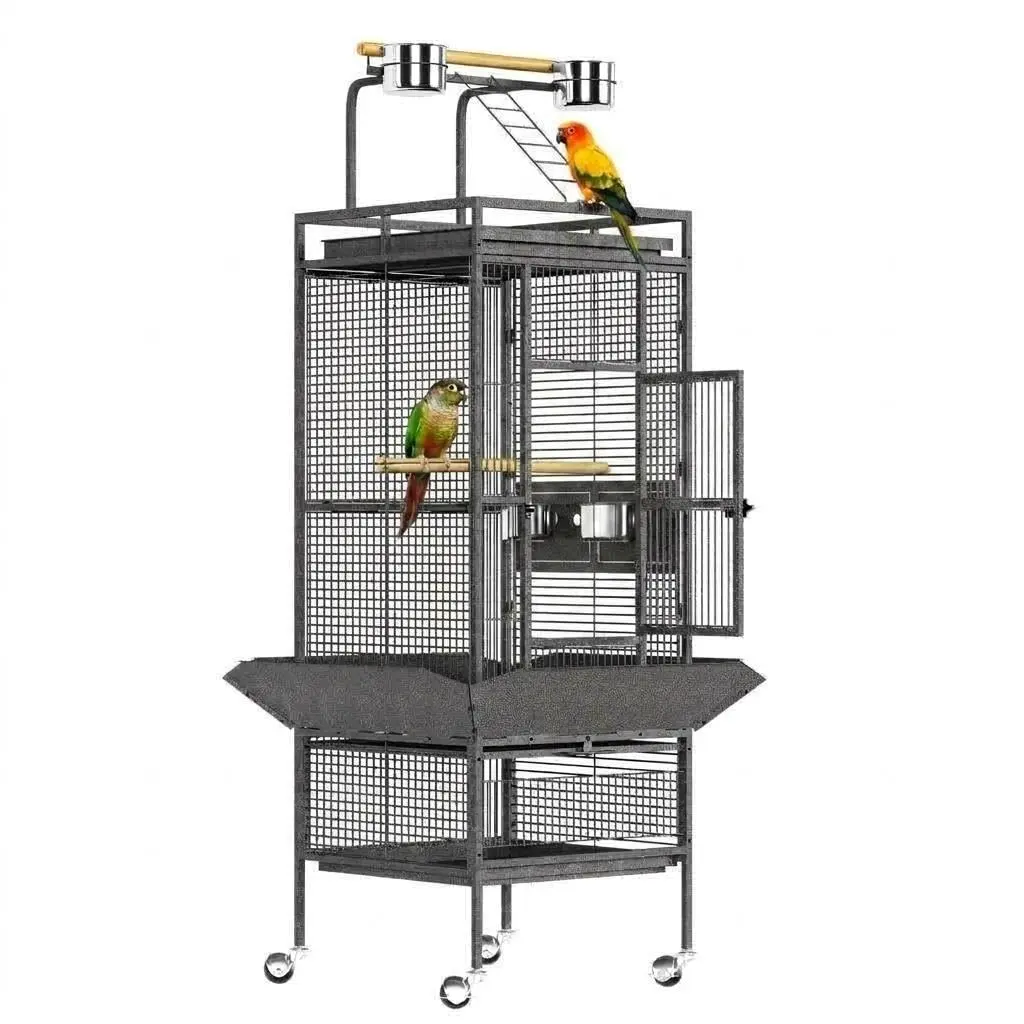 61" Large Metal Bird Cage with Stand – Rolling Parrot Cage with Play Top, Removable Tray & Seed Catcher for Easy Cleaning