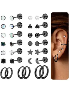 15 Pairs Flat Back Stud Earrings for Women Men Surgical Steel Earrings Hypoallergenic Silver Hoop Earrings Gold Studs Earrings Helix Tragus Cartilage Earrings Set for Multiple Piercing