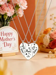 3 PCS Heart Matching Mom Daughter Heart Design Necklace Set Stainless Steel Big Sister Little Sister Necklace Gifts For Mother