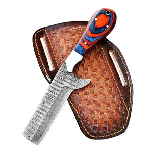 Handmade Damascus Steel Hunting Knife with Sheath, Hand Forged 8" Bull Cutter, Edc Fixed Blade, Full Tang Cowboy Knives With PakkaWood Handle, Skinning Knife for Outdoor Camping