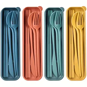 Reusable 4 Piece Travel Cutlery Set with Storage Box Portable Utensils for Camping Picnics Outdoor Indoor Use