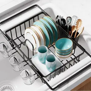 Multifunctional Extendable Sink Dish Rack, Large Capacity Cup Bowl Plate Storage, Home Kitchen Dish Drying Rack