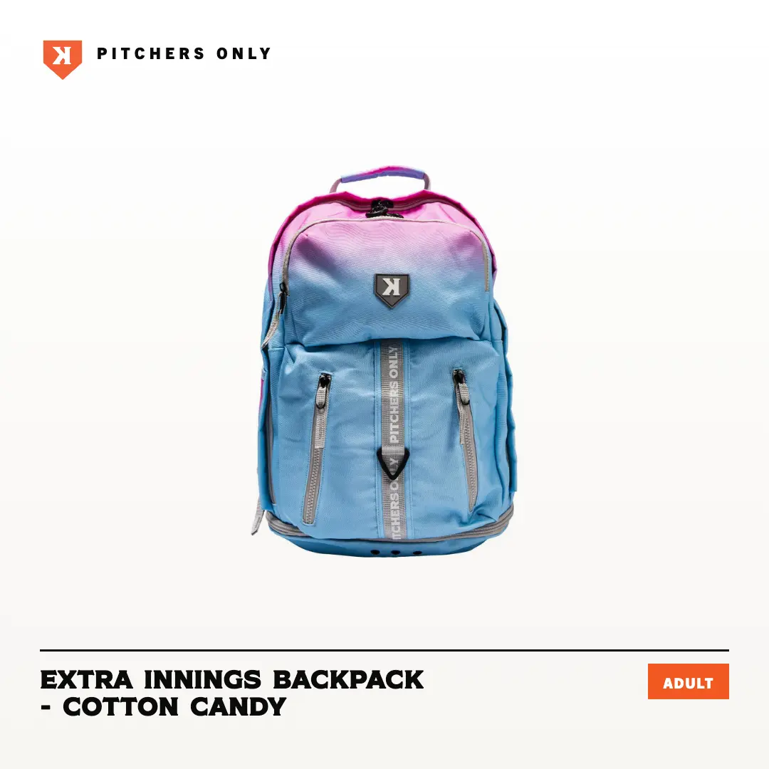 PITCHERS ONLY Extra Innings Backpack - Cotton Candy, Laptop Sleeve, Shoe/Cleat Pocket, Back to School 