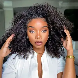 SIMIDOLA Kinky Curly Burmese Curly Glueless 3 In 1 Half Wig 180% Density Upgrade With Drawstring Cap Invisible Hairline Human Hair Afro Curly Wigs Beginner Friendly