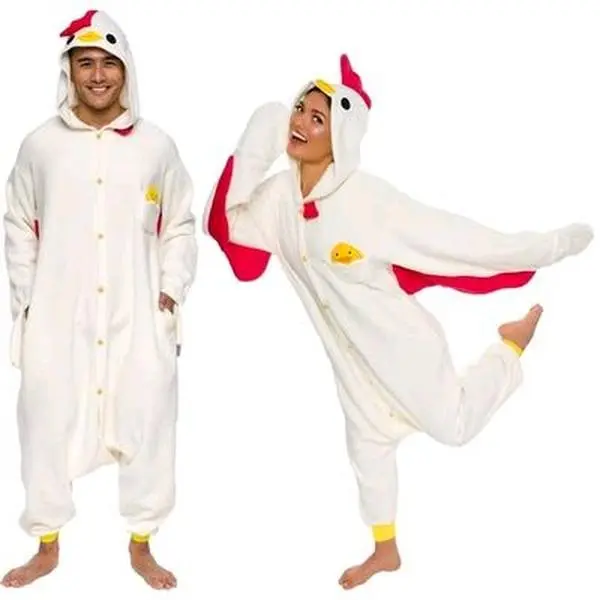 Rooster Costume - White Chicken Onesie with Red Cape and Yellow Feet for Fun Dress-Up Activities Clothes Menswear
