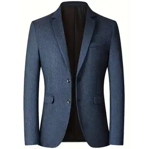Stylish Men's Slim Fit Blazer - Long Sleeve Polyester-Viscose Blend Suit Jacket with Lapel Collar, Pockets, and Solid Color Non-Stretch Woven Fabric - Perfect for Business Casual Fall/Winter Events and Regular Fit Suiting.