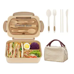 Adult Lunch Box Set with 3 Compartments and a Handle, Bento Lunch Box, Unisex Container for Men and Women, Includes Utensils, Condiment Pouch, and Pancake Liner, Microwave and Dishwasher Safe, Perfect for Camping and Picnics, Ideal Christmas Gift
