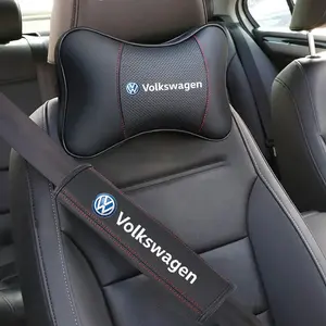 Leather Car Headrest Neck Pillow Seat Belt Shoulder Pad Logo For VW GTI Polo Golf Passat Tiguan Arteon Touareg Taigo Caddy GTD Accessories
