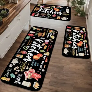 1/2/3pcs, Colorful Kitchen Utensils Illustration 2D Flat Printing Pattern, Home Decor, Home Mat Set, Suitable for Kitchen and Bathroom, Soft and Thick Indoor Entrance Decorative Rug, Non-Slip and Easy-to-Clean, Washable Kitchen Rugs