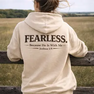 FEARLESS Hoodie | Joshua 1:9 Christian Hoodie | “Because He Is With Me” Faith Hoodie | Jesus Hoodie | Soft Pocket Pullover