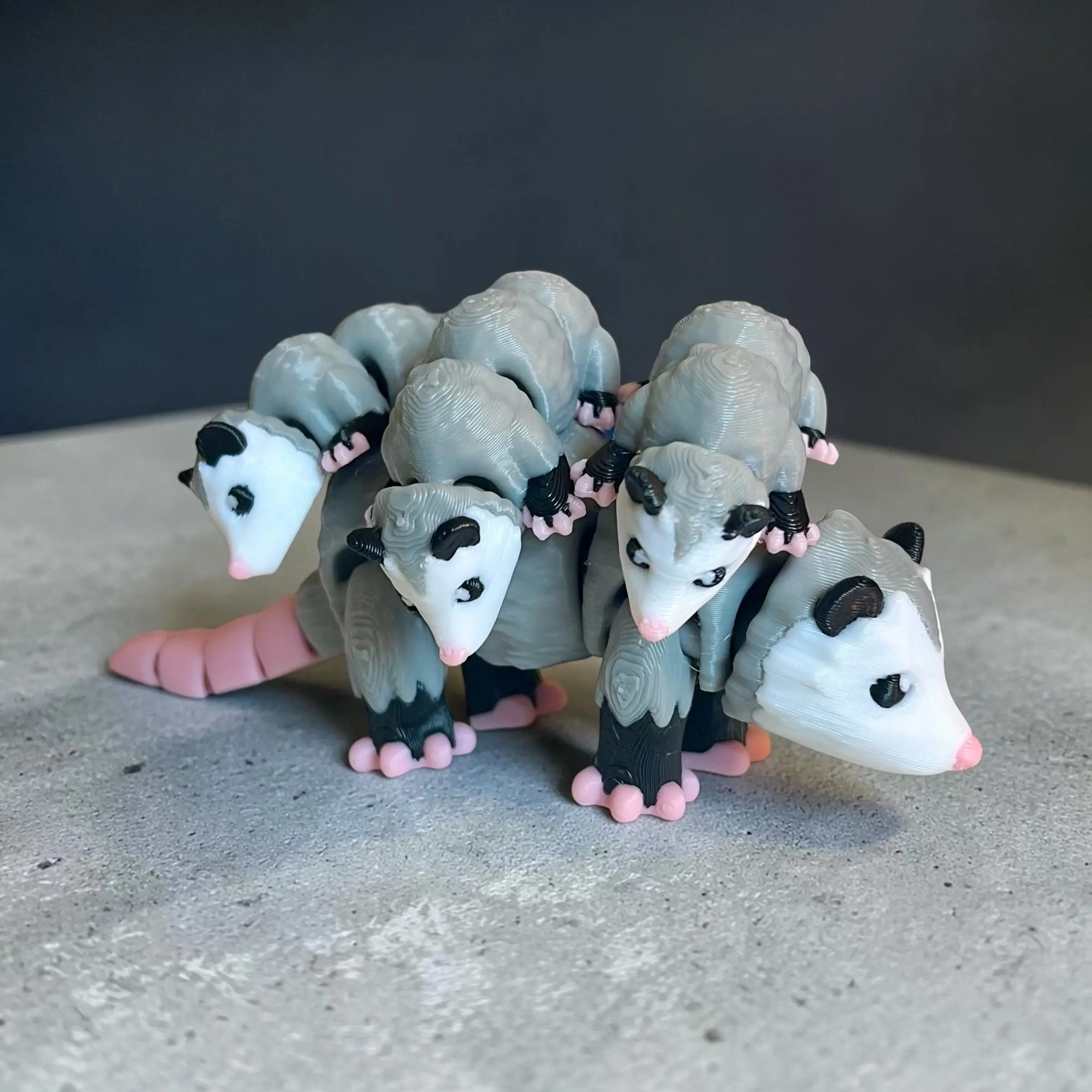 Flexi Opossum Family - Mother and Babies - 3D Printed Figure Set