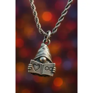 Book Lover Gnome 3D Single Charm Necklace