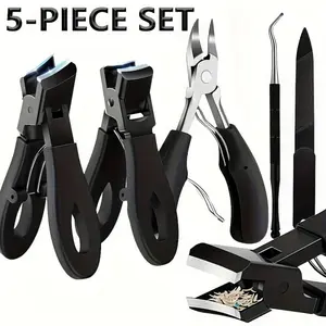 5PCS Stainless Steel Thick Toenail Clipper Set for Adults, Heavy Duty Nail Care Manicure Tool with Wide Jaw Opening, Sharp Curved Blade for Hard/Ingrown Toenails