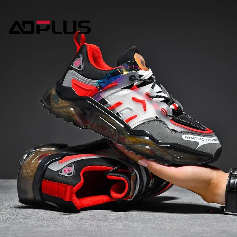 AOPLUS Men's classic sports shoes, fashionable breathable running shoes, shoes suitable for outdoor activities, large-sized men's shoes, shoe styles suitable for couples, versatile casual shoes White