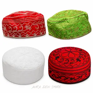 Gorros de Santo Santeria Yoruba Ifa Babalawo Hats, Embroidered Ceremonial Religious Cap for Orisha Altar, Ritual, Prayer & Spiritual Practice, Light Fabric, Multiple Colors