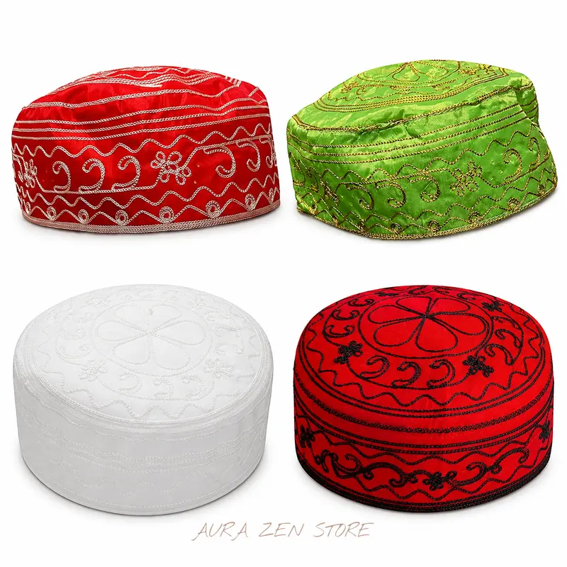 Gorros de Santo Santeria Yoruba Ifa Babalawo Hats, Embroidered Ceremonial Religious Cap for Orisha Altar, Ritual, Prayer & Spiritual Practice, Light Fabric, Multiple Colors