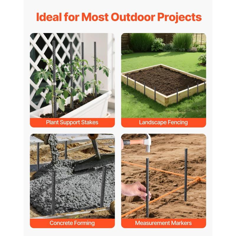 VEVOR Rebar Stakes, 16-Inch, Heavy-Duty 0.45 in Diameter, Straight Galvanized Steel Ground Anchors with Chisel Point End & Rust-Resistant Coating, for Gardening Support, Fence, Camping Tents (16-Pack)