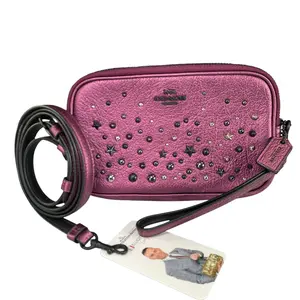Pre-owned coach Leather Crossbody Bags Metallic Star Studded Double Purple Gumetal 2 Way Crossbody Wristlet