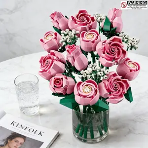 Flower Building Blocks Rose Bouquet Building Kit Artificial Flowers Building Set Botanical Collection Building Blocks Home Decor Flower Brick Set 822PCS Pink Roses Bouquet Building Blocks Set Valentine's Day Gift, Mother's Day Gift, Birthday Gift for Her,