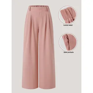 Women's 2025 High Waist Wide Leg Lounge Pants -Boho Casual Bottoms With Slant Pockets & Elastic Waist, Petite-Friendly Versatile Outfits For Summer