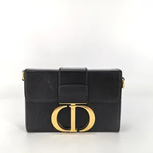 Pre-owned Dior Leather Crossbody Bags Crackled Lambskin 30 Montaigne Box Bag Black BF00237