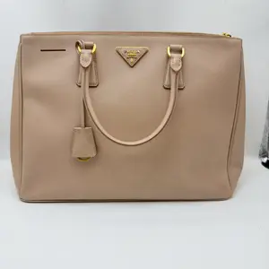 Pre-owned PRADA Galleria tote bag, milk tea color with gold hardware