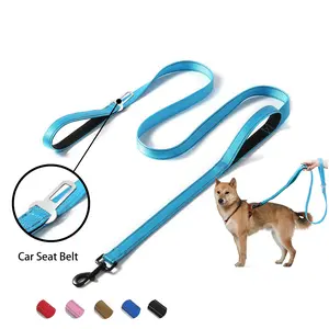 6 FT/180CM Dog Leashes for All Breeds Reflective Nylon Heavy Duty with 2 Padded Handles & Car Seat Belt for Walking Training Secure Control