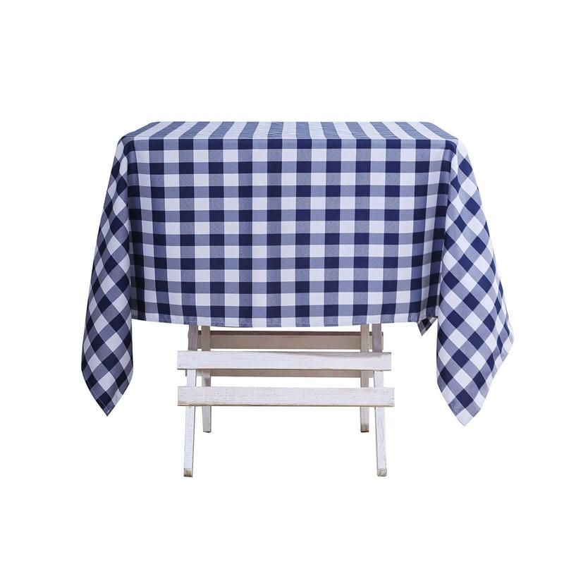 Polyester Square Tablecloth 54"x54" White/Navy Blue Checkered Buffalo Plaid Table Cover