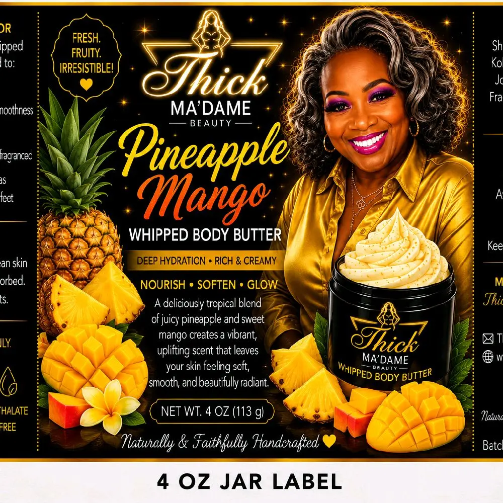 Pineapple Mango Whipped Body Butter, Hydrating Moisturizer for Dry Skin, Paraben-Free Skincare Product