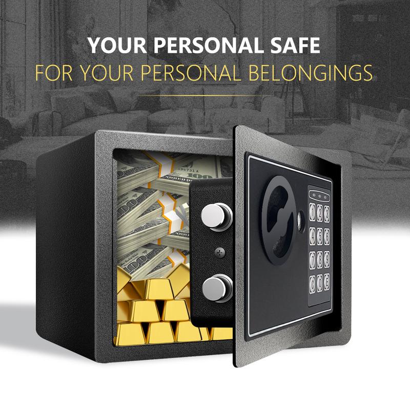 Home Money Safe Box with Sensor Light & Money Bag, Security Lock Box with Digital Keypad & Keys - Great Gift (Black/Silvery)