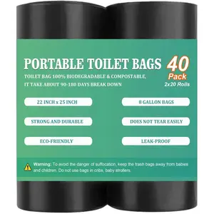 40 PCS Portable Toilet Bags for Camping, Biodegradable Porta Potty Bags - 8 Gallon Thickened Waste Bags Fit for 5 Gallon Bucket, Camping Poop Bag, Trash Bags for Home Boating Travel Outdoor